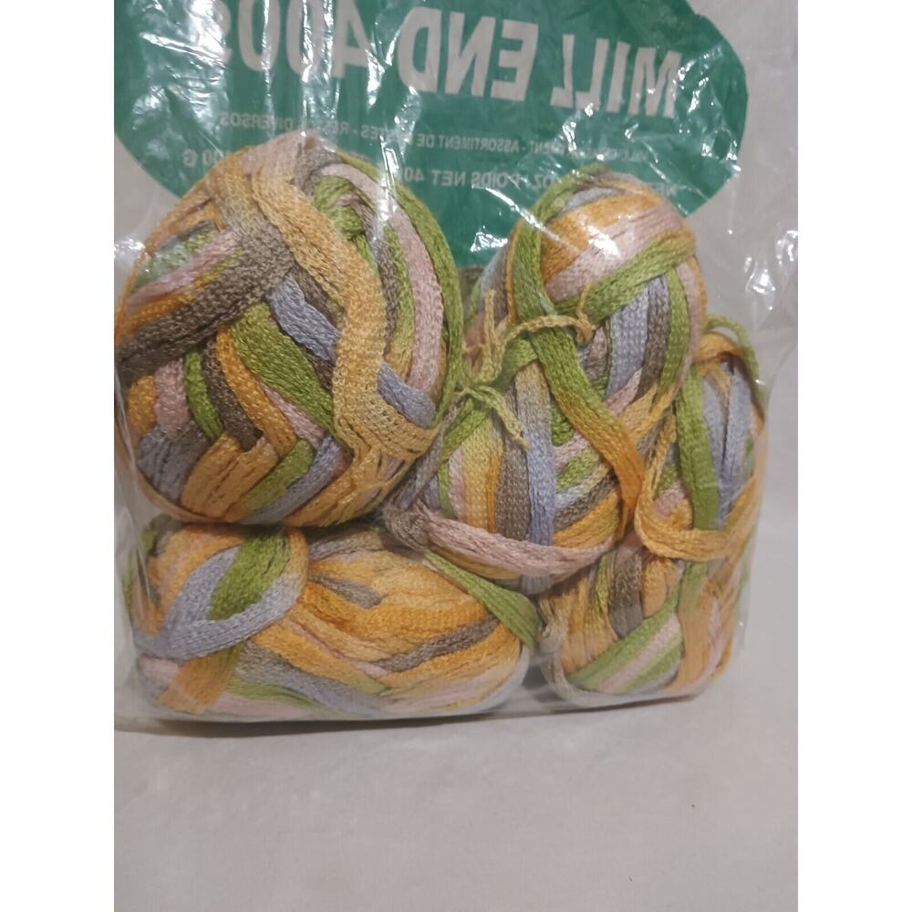 NIB One Bag Four Balls Green Yellow Multicolor Ribbon Scarf Yarn Lace